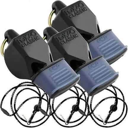 Pack of 3 Black Whistle & Lanyard